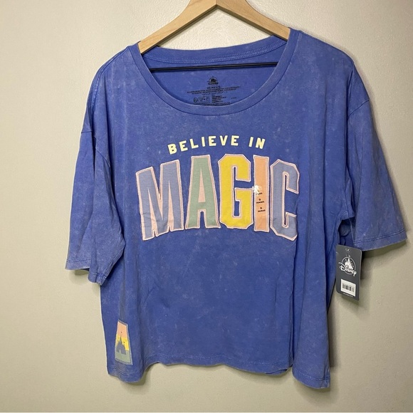 Disney Tops - Disney Crop Pastel Believe in Magic Castle Tee Short Sleeve Women Size Large